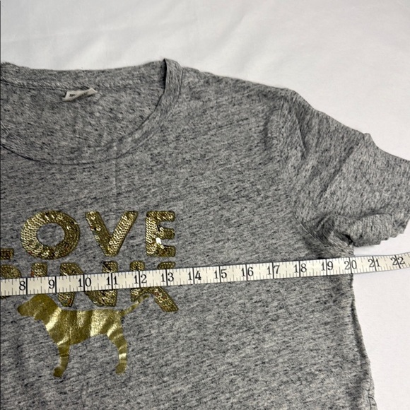 PINK Victoria's Secret Gray and Gold Short Sleeve Tee - Picture 3 of 6